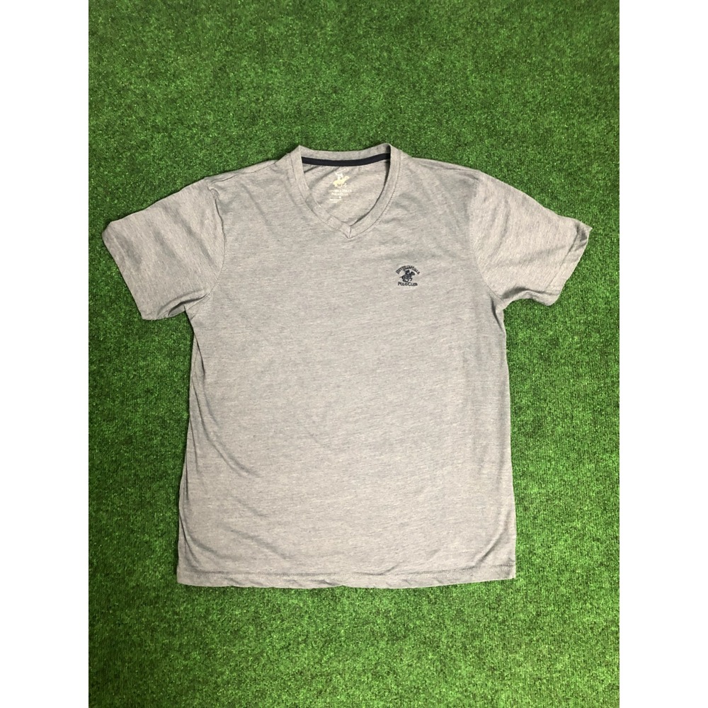 Beverly Hills Polo Club Shirt Mens Medium Blue V-Neck Casual Fit Short Sleeve